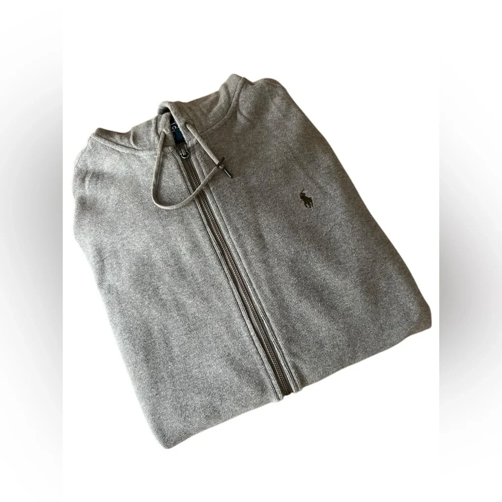 VTG‎ Ralph Lauren polo hooded jacket XL full zip brown 100% cotton knit sweater